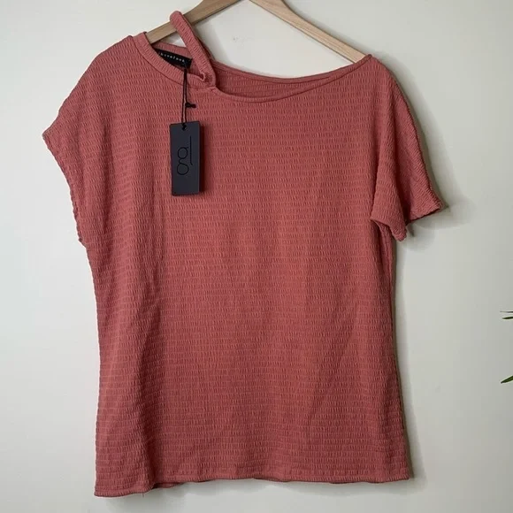 Gibson Look | NWT Terracotta Textured Semi Cold Shoulder Stretch Top M - Picture 1 of 11